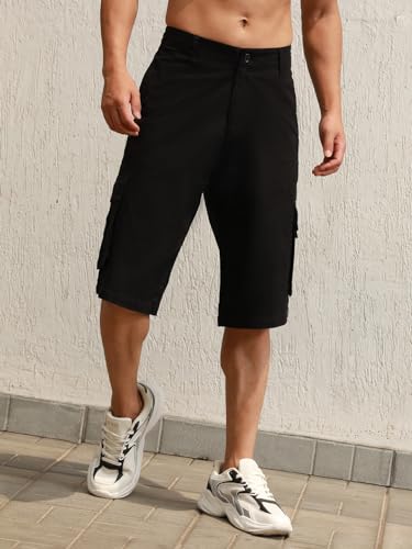 Hubberholme Black Cotton Regular Fit Mid-Rise Knee Length Shorts