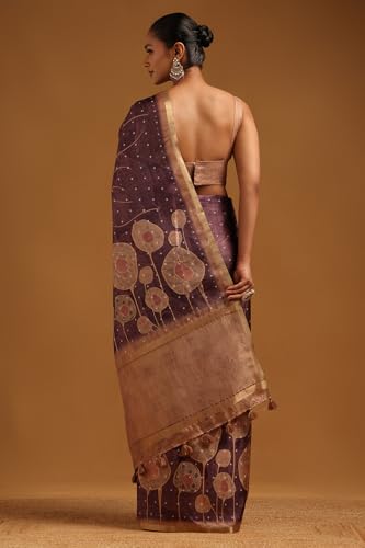 Soch Womens Purple Tussar Botanical Saree