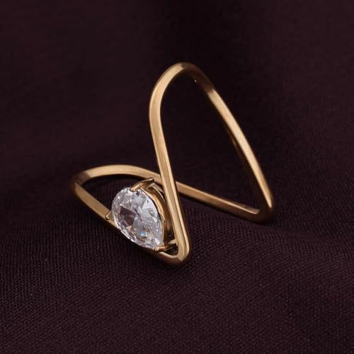 PALMONAS Trendy Vee Ring (Size-6) for Womens - Waterproof & Anti-Tarnish