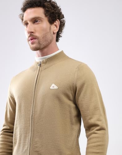 Monte Carlo Men Mock Neck Pullover | Regular Fit Full Sleeve Solid Sweater | Warm Winter Knitwear for Casual & Office Wear Camel L (Pack of 1)