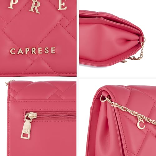 Caprese Winter Medium Sling Bag for Women with Adjustable & Detachable Strap | Multi‑Compartment Shoulder Bag with Zipper & Magnetic Button Closure Letter Chain Charm (Fuchsia)