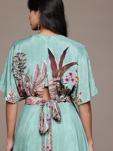 Ritu Kumar V-Neck Half Sleeves Dress Green