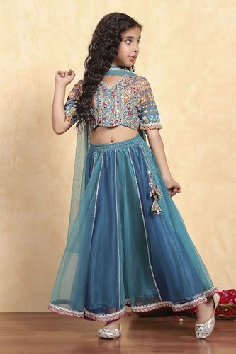 Biba Girls Blue Cotton Printed Kalidar Lehenga Set_4-5Y