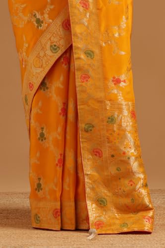 Soch Womens Yellow Crepe Botanical Zari Woven Saree