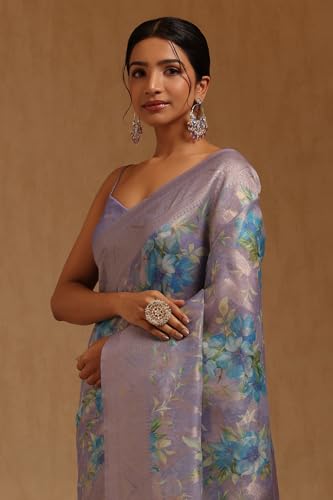 Soch Womens Lavender Chanderi Floral Zari Woven Work Saree