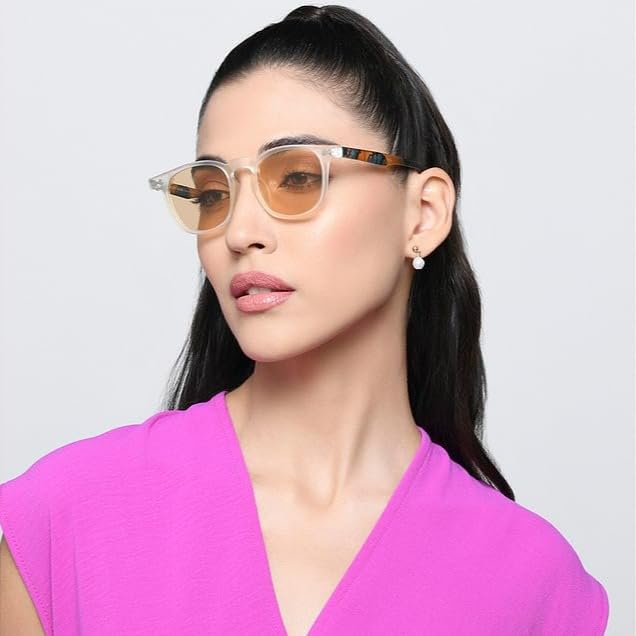 VINCENT CHASE EYEWEAR By Lenskart | Transparent-Yellow Full Rim Round | Vacation Edit | Branded Latest And Stylish Sunglasses | Polarized And Uv Protected | For Women | Large | Vc S16877