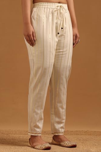 Soch Womens Off-White Pure Cotton Floral Embroidered Zari Woven Salwar Suit