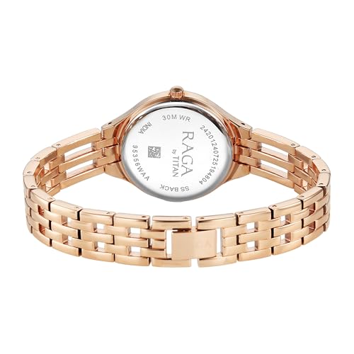 Titan Raga Showstopper 4.0 Quartz Silver Round Dial Women's Watch | Rose Gold Colour Band | Watches for Women Analog - 95356WM01