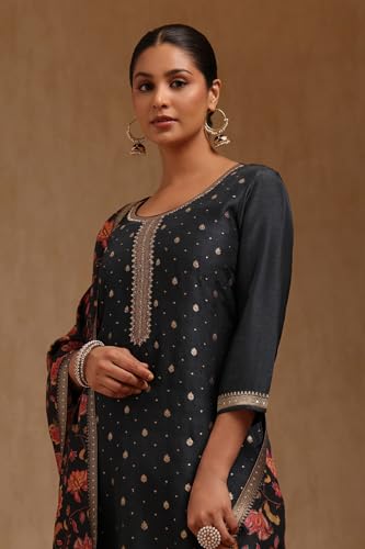 Soch Women's Dola Silk Salwar Suit Set (SMUA5CD2318_Charcoal