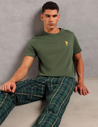 U.S. POLO ASSN.. Mens SS004 Solid Cotton Sleep Sets(SS004-PL_Olive/ Green_M)