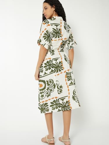 Max Women Printed A-line Dress (White_M)