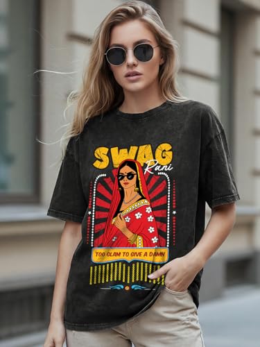 Bewakoof Women's Graphic Printed Oversized Fit Half Sleeve Round Neck Cotton T-Shirt_663621_Black_3XL