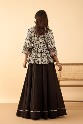 Taneira Women Black Pure Cotton Rajasthan Embroidered Lehenga (LEAM72BKS-Black-S)