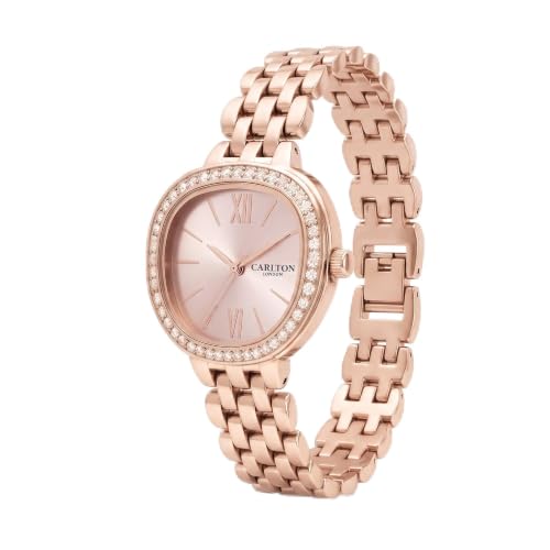 Carlton London Women's Watch Maisie Pink Rectangle Dial MSRGPNK | Pink Dial | Rectangle Dial Shape | Rose Gold Stainless Steel Bracelet | Quartz Movement