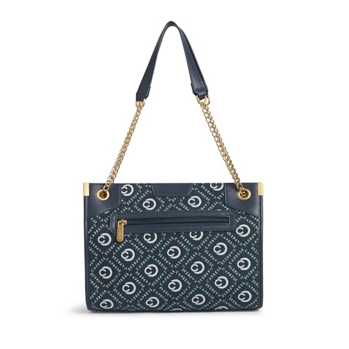 Caprese Florida Medium Tote Bag for Women | Stylish Handheld Bag with Zipper Closure & Multiple Compartments | Ideal for 16 inch Laptop Bag | Perfect for Office, Travel & Daily Use (Navy)