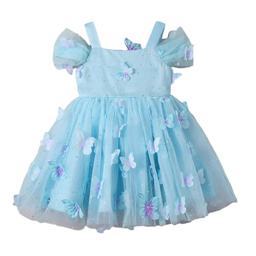 Hopscotch Girls Blue Short Sleeves 3D Butterfly Applique Party Dress for Age (4-5 Years)