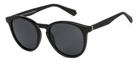 VINCENT CHASE EYEWEAR Vc S13972 By Lenskart | Full Rim Round Branded Latest And Stylish Sunglasses | Polarization And 100% Uv Protected | Men & Women | Large | (Color:-Black/Lens Grey)-Pack Of 1