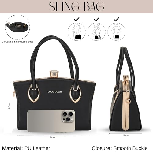 SIBY Square Diamond Hand Messenger Bag - PU Leather, Waterproof Crossbody Bag, 4 Compartments for Women (Black)
