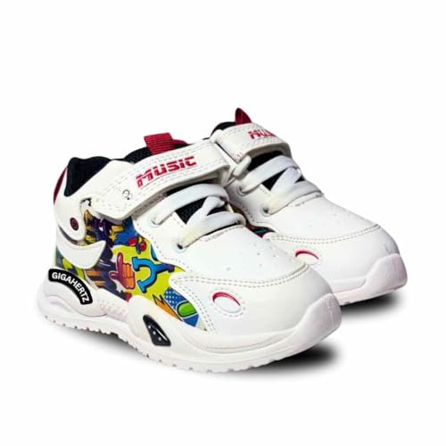 Gigahertz Kids Sports Shoes for Girls | Lightweight Sneakers with Cartoon Design | Anti-Slip Sole | Breathable & Comfortable Walking Shoes for Toddlers (BLACK RED, UK Footwear Size System, Little Kid, Age Range, Medium, 2 Years, 2.5 Years)