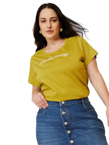 Max Women Embroidered T-Shirt (Green_6XL)