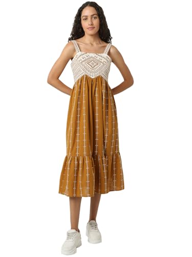 VERO MODA Women Geometric Print Black Viscose Midi Length Fit and Flare Dress