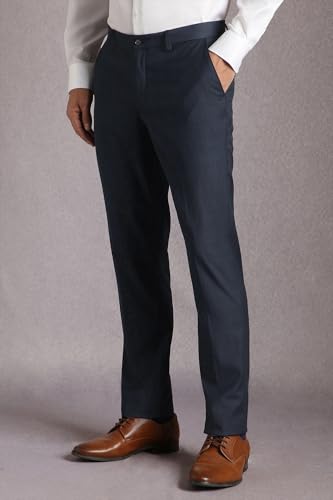 Louis Philippe Men Navy Check Flat Front Formal Trousers