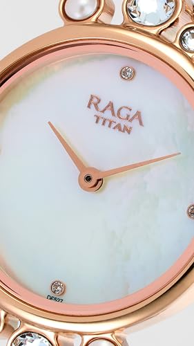 Titan Raga Moonlight Mother of Pearl Dial Women Watch With Metal Strap-NS95032WM01