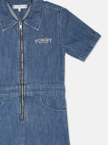 Girls Cotton Spread Collar Denim Dress