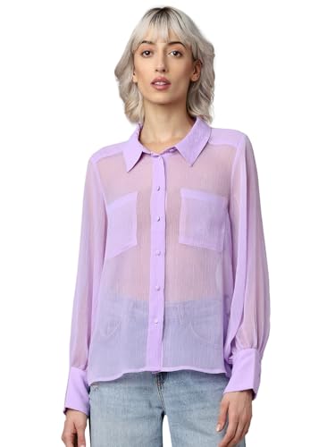 ONLY Women Solid Polyester Regular Fit Purple Shirt