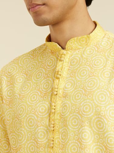 DIWAS BY MANYAVAR Men's Blended Cotton Printed Kurta Set (Yellow,XXL)