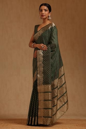 Soch Womens Green Art Silk Geometric Zari Woven Saree