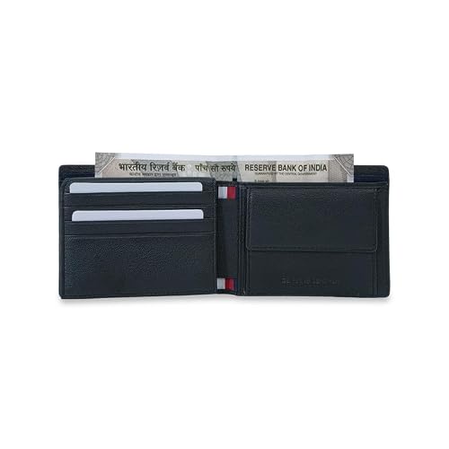 Tommy Hilfiger Men's Multicard Coin Wallet Caroni - Black | Genuine Pebbled Textured Leather Bifold Wallet with 12 Card Slots & Coin Pocket | Ideal for Gifting