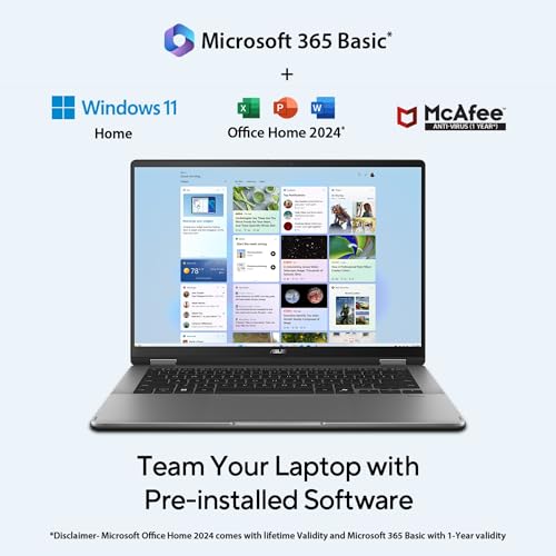 ASUS Vivobook 14 Flip,Intel Core Ultra 5 (Series 2),Intel Arc iGPU,40TOPS,16GB,512GB,FHD+ Touch Screen,14",Windows 11,M365 Basic (1Year)*,Office 2024,Gray,1.57 kg, TP3407SA-QL024WS, Copilot+ AI PC