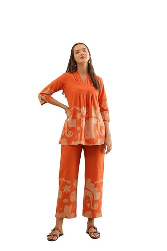 JISORA Women's Cotton Co-ord Set 17CS3360-M Orange M