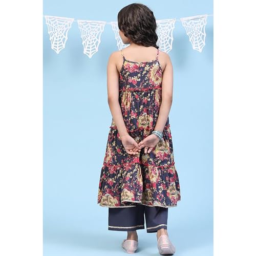 BIBA Girls Rayon Tiered Printed Suit Set (KW5027EAW22BLU_Blue