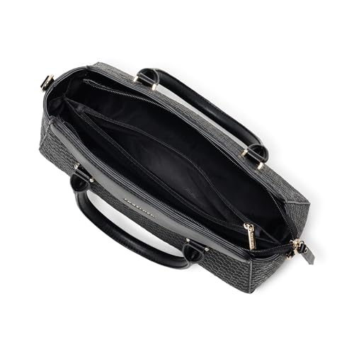 Fastrack Noir Gridelle Satchel Handbag for Women | Premium Faux Leather Weave Design | Black Structured Satchel with Zipper Closure | Dual Compartment with Organizer Pockets