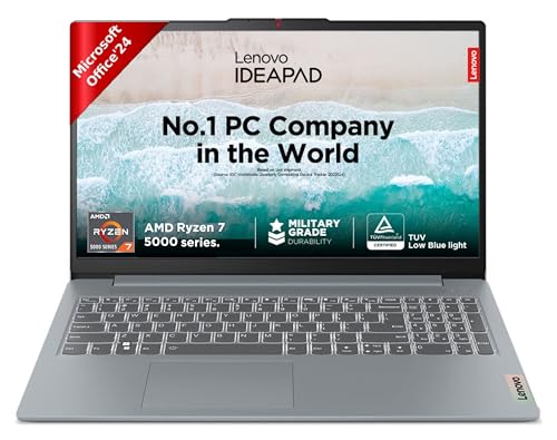 Lenovo IdeaPad Slim 3 Ryzen 7 5825U 15.6" (39.6cm) FHD Thin and Light Laptop (16GB RAM/512GB SSD/Backlit Keyboard/Windows 11/ Office 2024/Grey/1.6Kg), 82XM01C9IN