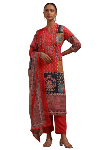 Soch Womens Multicolour Muslin Ethnic Motifs Suit Set With Beads