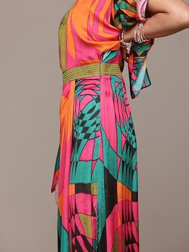 Ritu Kumar Round Neck Half Sleeves Long Dress Multicolour