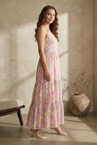 W for Woman Multicolor Chevron Chiffon Tiered Dress - (W12671-125354-XXL)