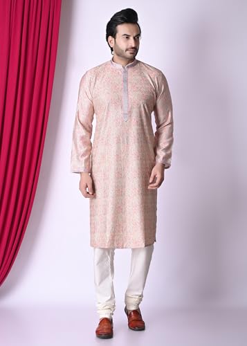 sajindia Men’s Traditional Kurta | Elegant Ethnic Wear for Men | Comfortable Fabric | Festivals, Weddings & Celebrations | Style 94 Pink