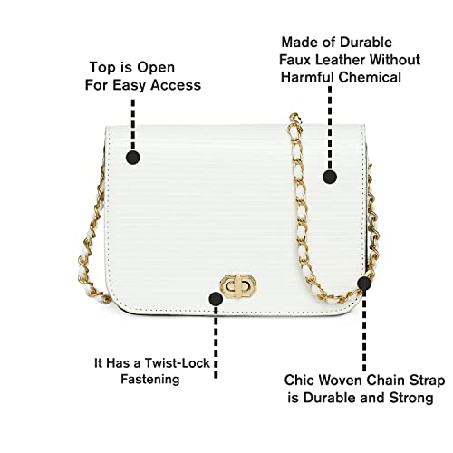 Accessorize London Women's Faux Leather Woven Chain White Evie Sling Bag