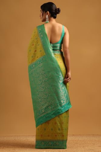 Soch Womens Light Green Silk Blend Ethnic Motifs Zari Woven Saree