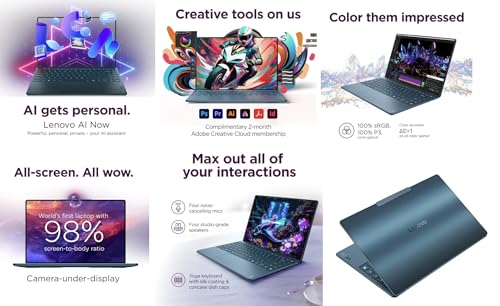 Lenovo Yoga AI Powered Laptop 14.0" Touchscreen OLED 4K Display (Intel Ultra 7-258V, 32GB LPDDR5X, 1TB M.2 PCIe SSD, Intel Arc 140V, Backlit KB, Fingerprint, Win 11 Pro) w/DKZ USB Port Expander