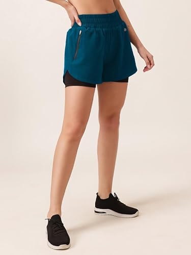 Clovia Women's High Waist Running Activewear Shorts (AB0138G08_Navy Blue_XXL)
