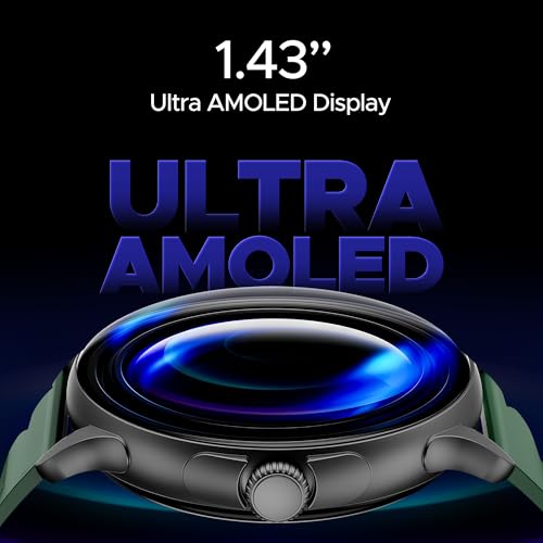 boAt Lunar Oasis w/TBT Navigation, QR Tray, Watch Face Studio, Bluetooth Calling, Emergency SOS 1.43" (3.6 cm) AMOLED Display Fitness Smart Watch for Men & Women(Olive Green)