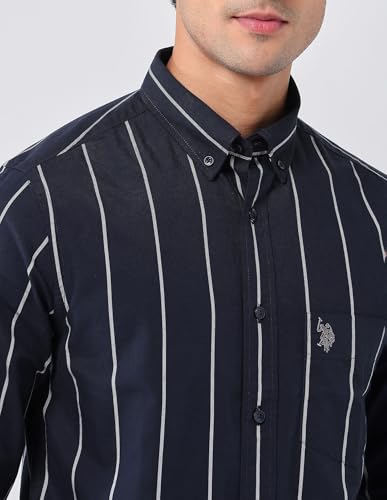U.S.Polo Association Men's Vertical Striped 135Th Shirt (USSHT3128_Navy_39)