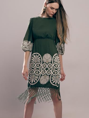 VERO MODA Women's Fit and Flare Green Dress