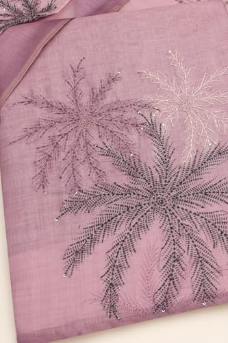 Soch Womens Blush Pink Linen Shimmer Botanical Dress Material With Kantha Embroidery and Cutdana Details