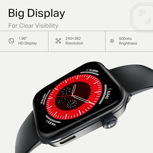 boAt Storm Call 4 India's first Smartwatch with Type-C Charging,1.96”(4.97 cm) HD Display, Functional Crown, BT Calling, Sports Modes, Heart Rate, SpO2, Sleep & Stress Tracking, SOS,IP68(Active Black)